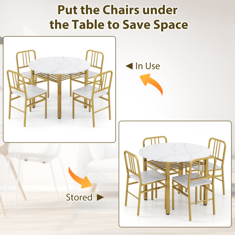 5-Piece round Dining Table Set with Storage Shelf for Dining Room