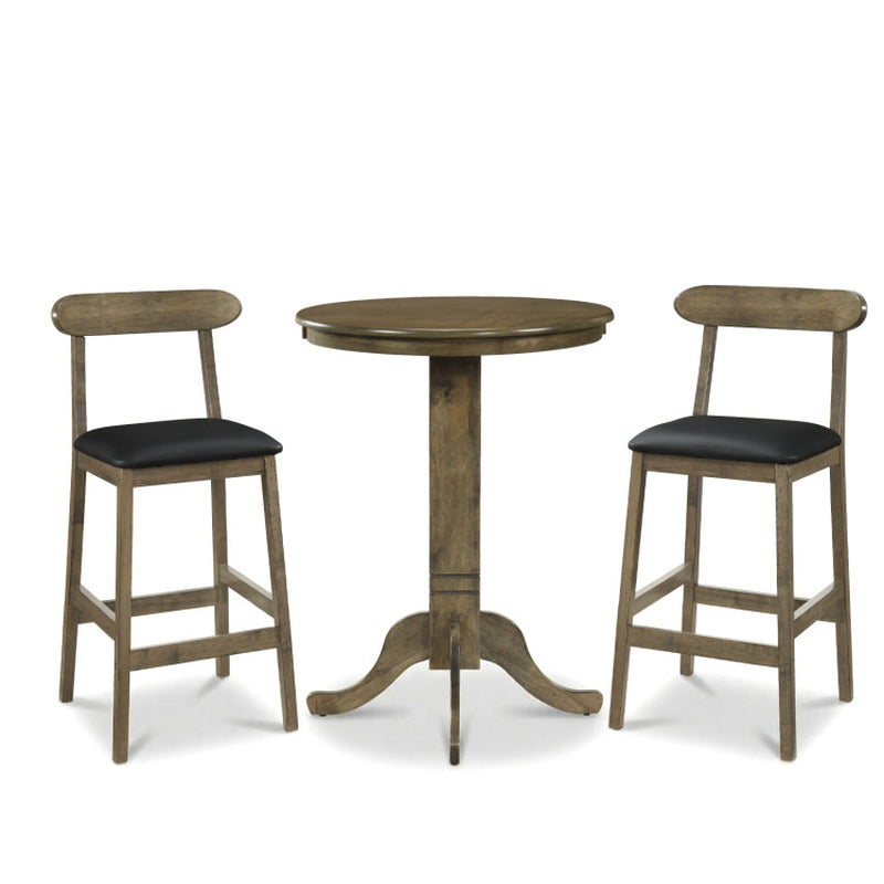 3 Pieces Wood Bar Table Set for 2 round Pub Table with Pedestal Base and 2 Armless Stools