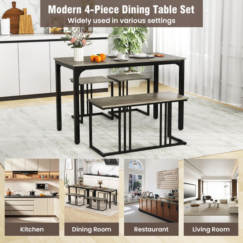 4 Pieces Space-Saving Dining Table Set with Bench and 2 Stools