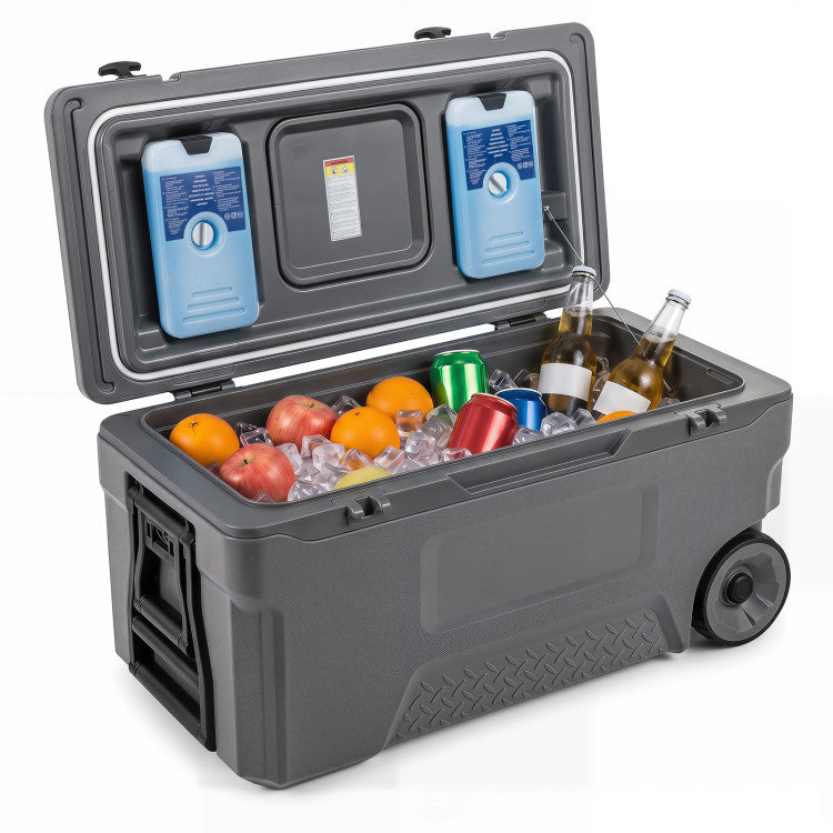 74 Quart Portable Rolling Cooler with Fish Ruler for Outdoor