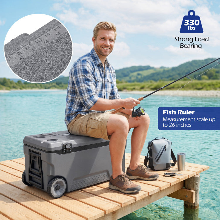 74 Quart Portable Rolling Cooler with Fish Ruler for Outdoor
