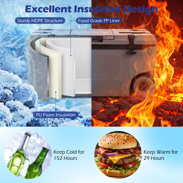 74 Quart Portable Rolling Cooler with Fish Ruler for Outdoor