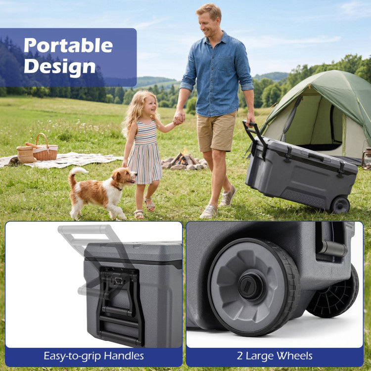 74 Quart Portable Rolling Cooler with Fish Ruler for Outdoor