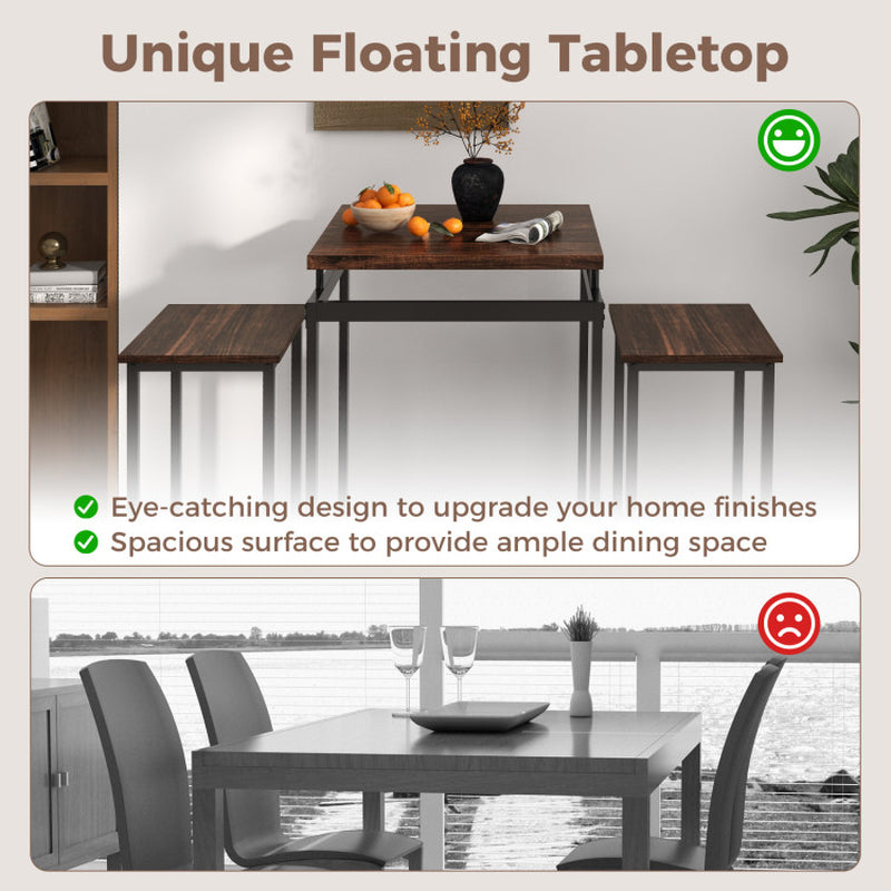 3 Pieces Pub Dining Table Set with Floating Tabletop and Footrest