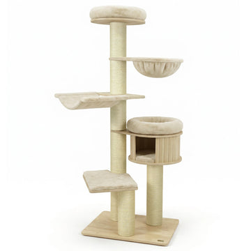 75.5" Tall Cat Tree with 7 Sisal Posts & Hanging Basket and Hammock for Indoor