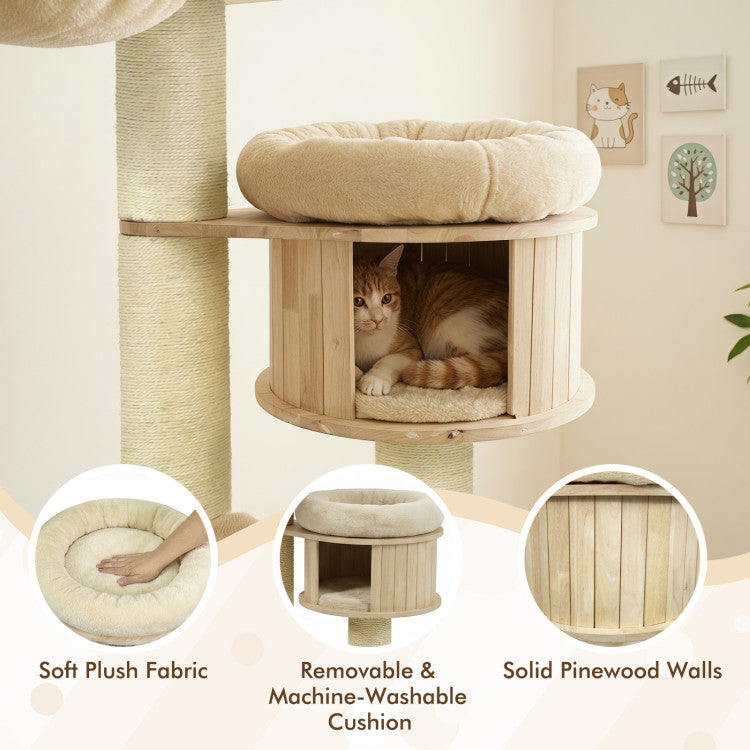 75.5" Tall Cat Tree with 7 Sisal Posts & Hanging Basket and Hammock for Indoor