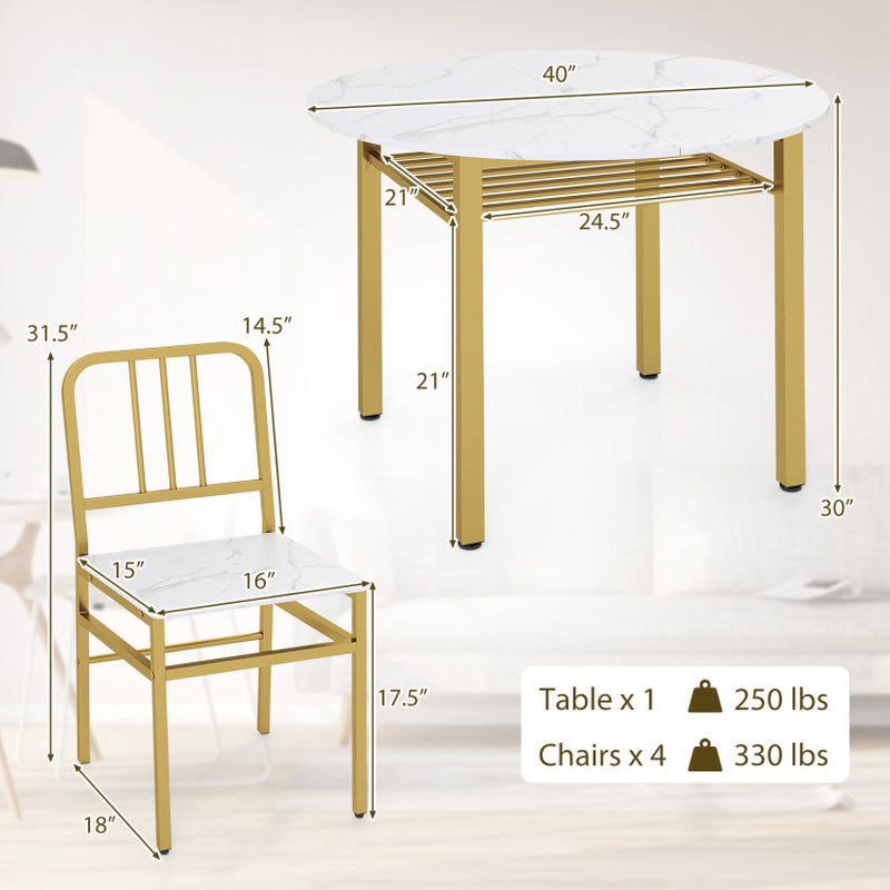 5-Piece round Dining Table Set with Storage Shelf for Dining Room