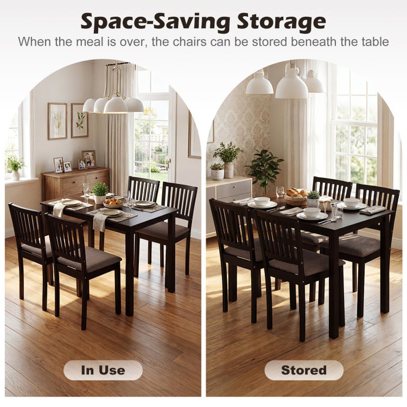5-Piece Dining Table Set for 4 Rectangular Kitchen Table with 4 Upholstered Chairs