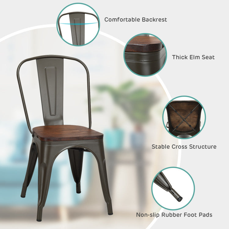 18 Inch Set of 4 Stackable Metal Dining Chair with Wood Seat