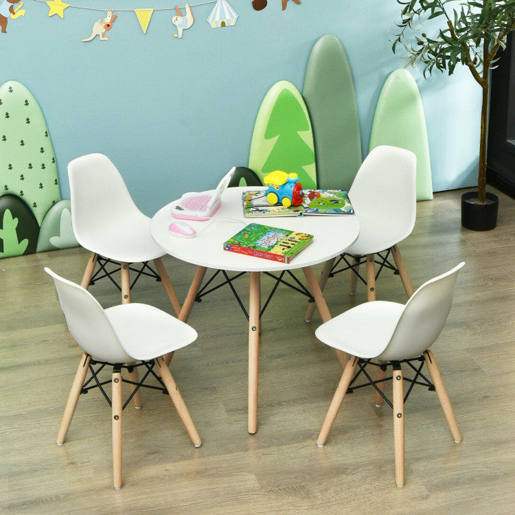 4 Pieces Medieval Style Children Chair Set with Wood Legs