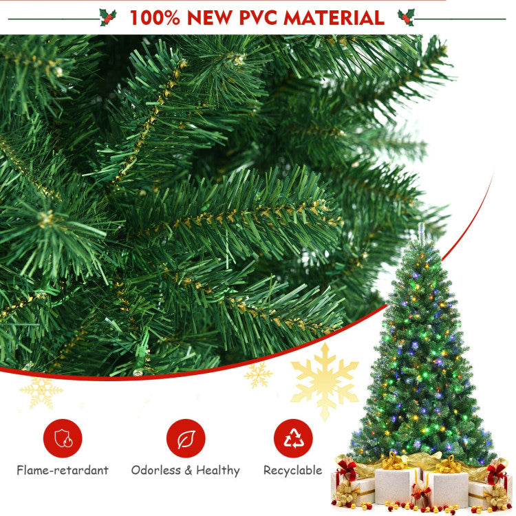 6/7/8 Feet Artificial Christmas Tree with Remote-controlled Color-changing LED Lights