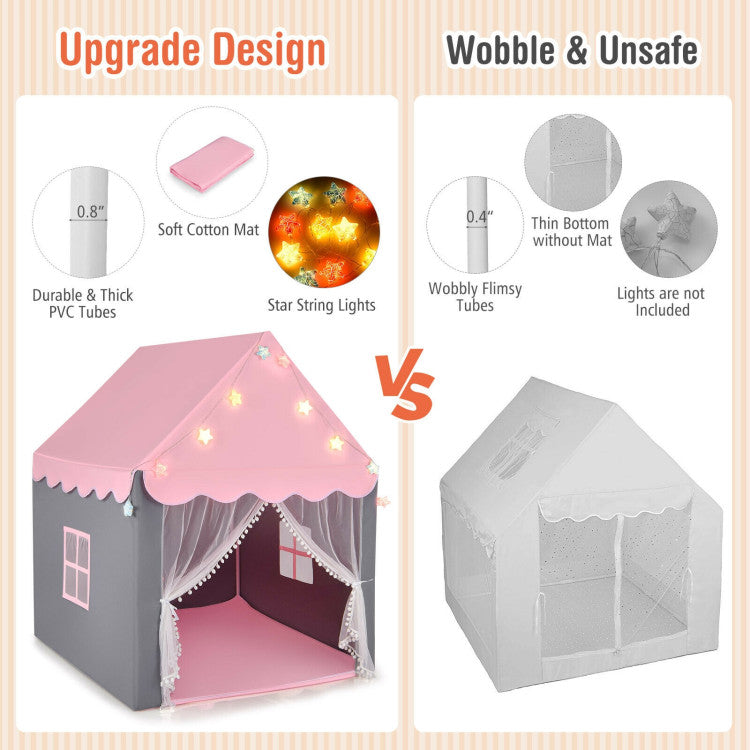 Kids Playhouse Tent with Star Lights and Mat