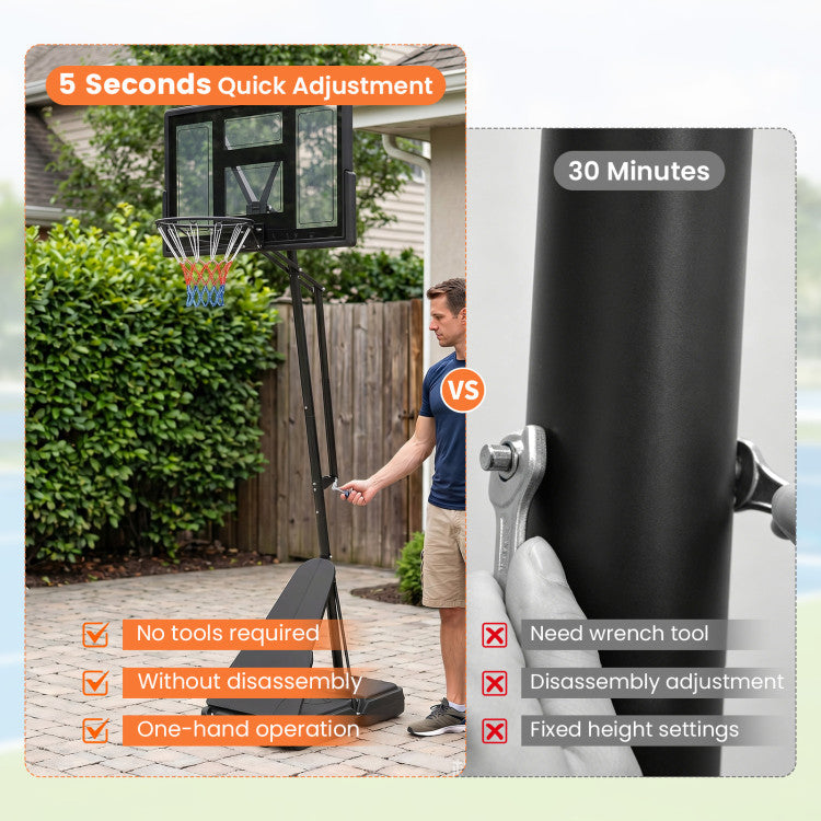 7.7-10 FT Tool-Free Height Adjustable Basketball Goal System