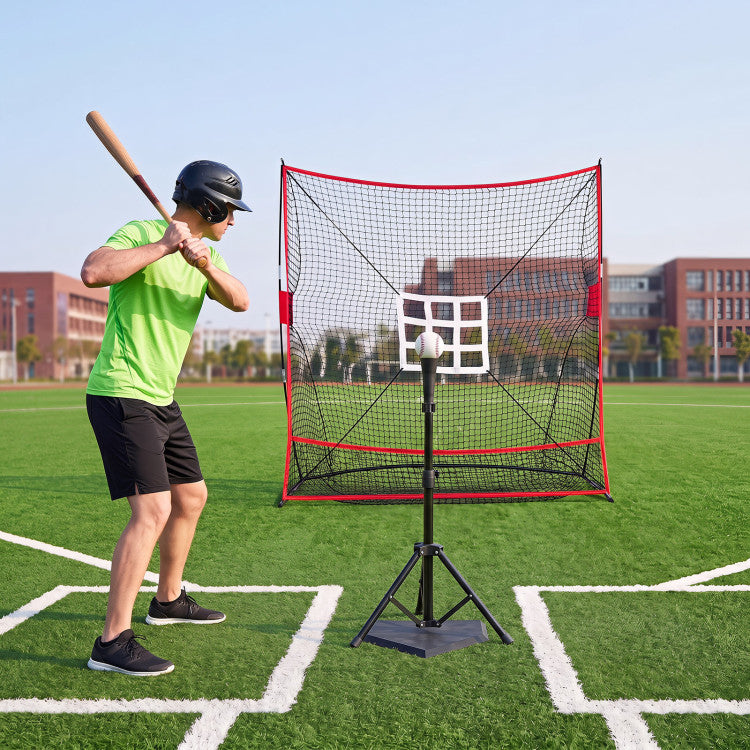 7 x 7.4 FT Baseball Practice Net with 2 Strike Zones and Large Ball Collection System