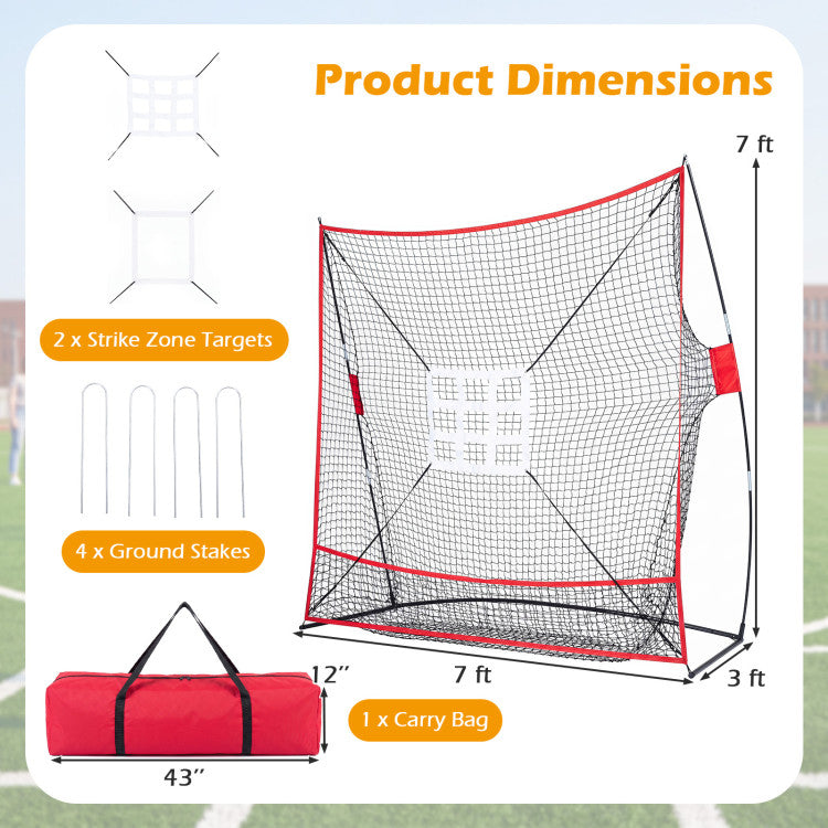 7 x 7.4 FT Baseball Practice Net with 2 Strike Zones and Large Ball Collection System