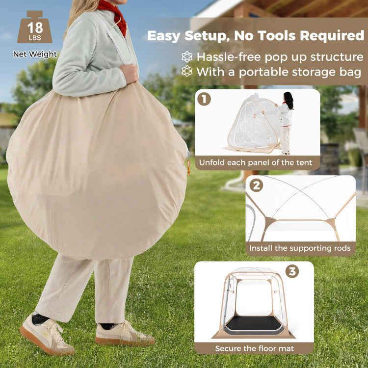 7 x 7 FT Pop Up Sports Tent Clear Bubble Tent All-Weather Waterproof Pod with Sealed Floor