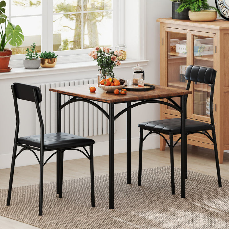 3-Piece Dining Table Set Square Kitchen Table and 2 Chairs for Dining Room