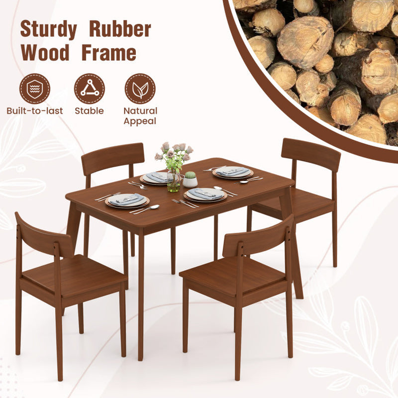 5 Piece Wood Dining Table Set with Rubber Wood Frame and 4 Chairs