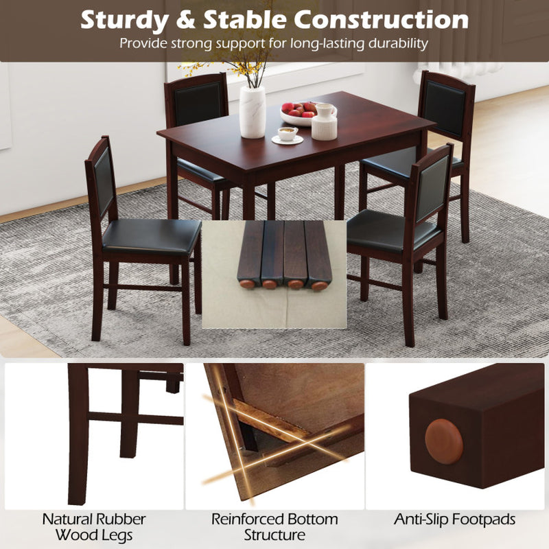 5-Piece Dining Set for 4 with Rubber Wood Legs for Small Dining Room