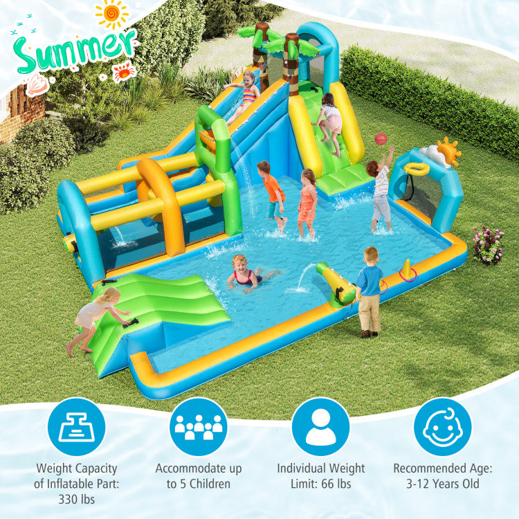 Inflatable Water Slide Tropical Theme Dual Slide Aqua Park Blower Excluded