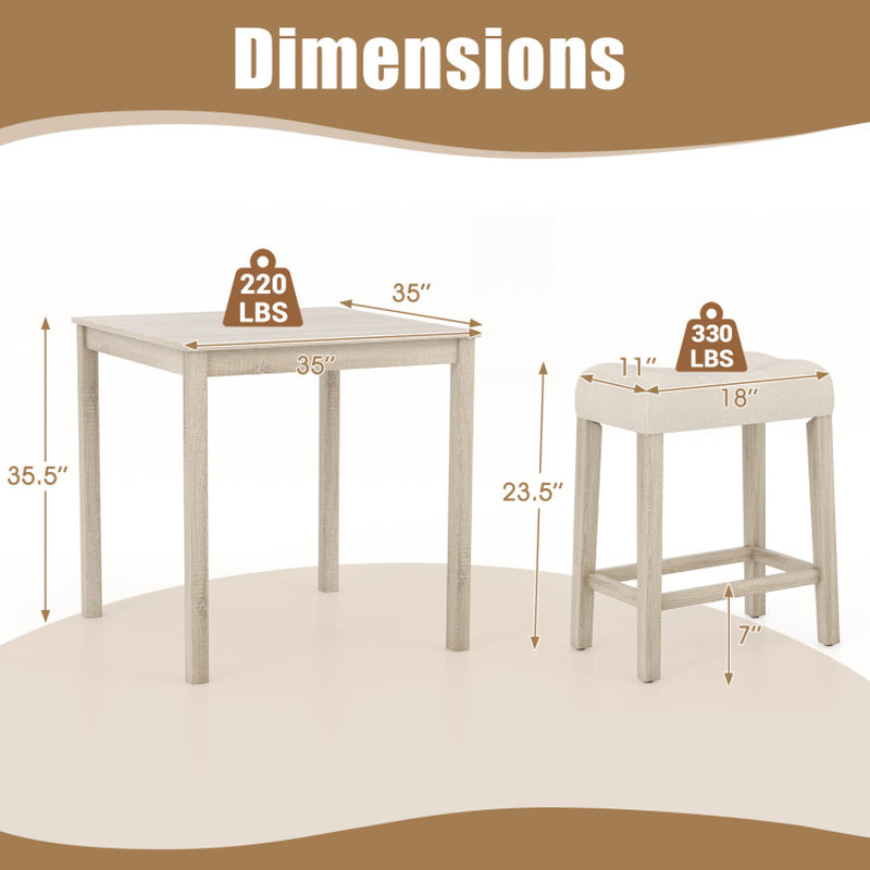 5 Pieces Bar Table Set with Square Table and 4 Padded Stools