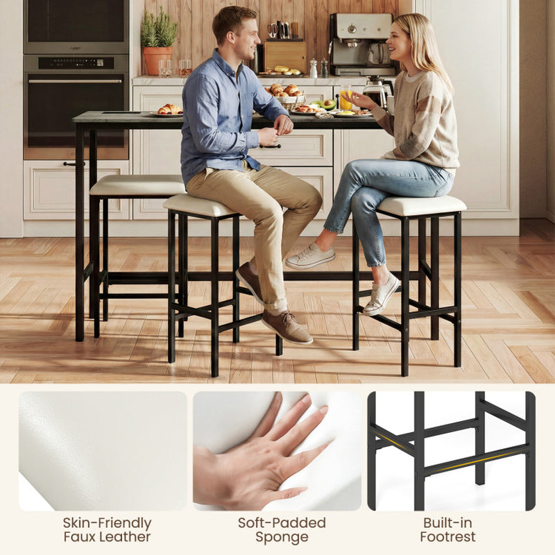4 Pieces Counter Height Bar Table with Power Outlet with 3 Padded Stools