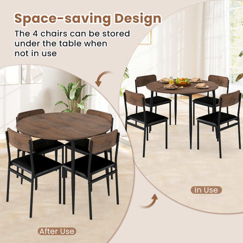 5-Piece round Kitchen Table Set with Drop Leaf Tabletop and 4 Upholstered Dining Chairs