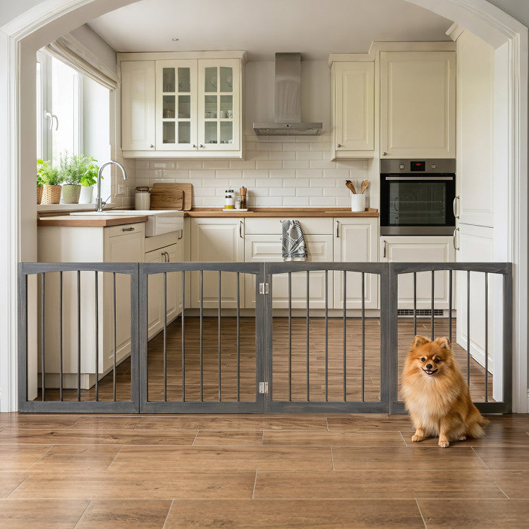 83 inch L x 30 inch H Dog Gate 4-Panel Wooden Pet Fence for Indoor