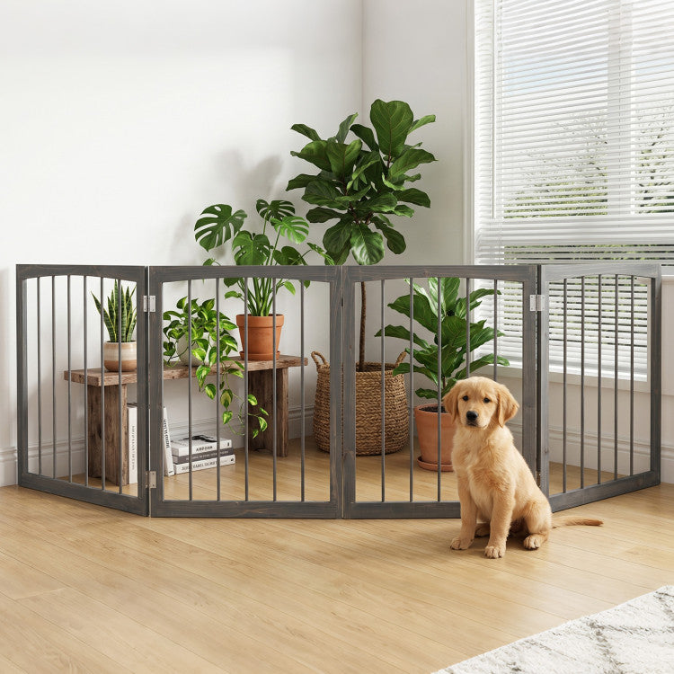 83 inch L x 30 inch H Dog Gate 4-Panel Wooden Pet Fence for Indoor