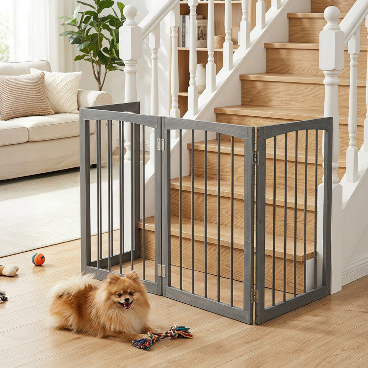 83 inch L x 30 inch H Dog Gate 4-Panel Wooden Pet Fence for Indoor