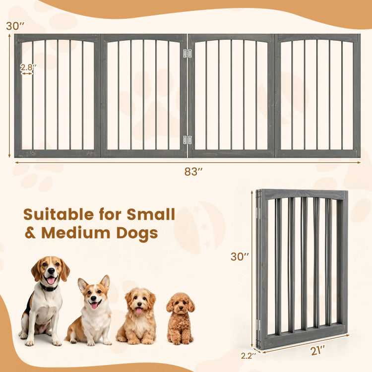 83 inch L x 30 inch H Dog Gate 4-Panel Wooden Pet Fence for Indoor