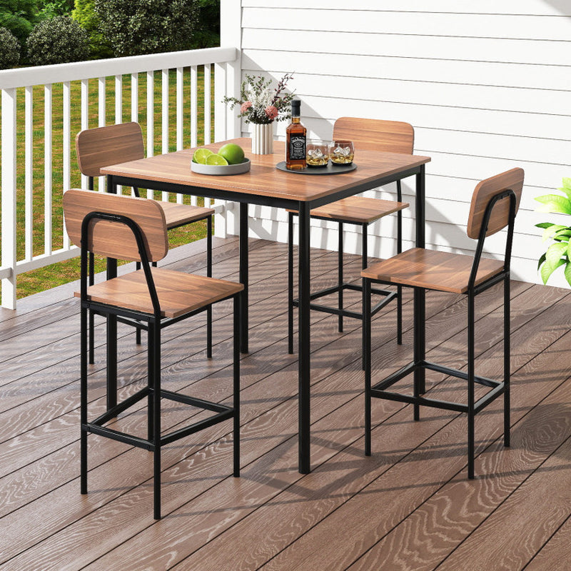 5 Pieces Industrial Dining Table Set with Counter Height Table and 4 Bar Stools