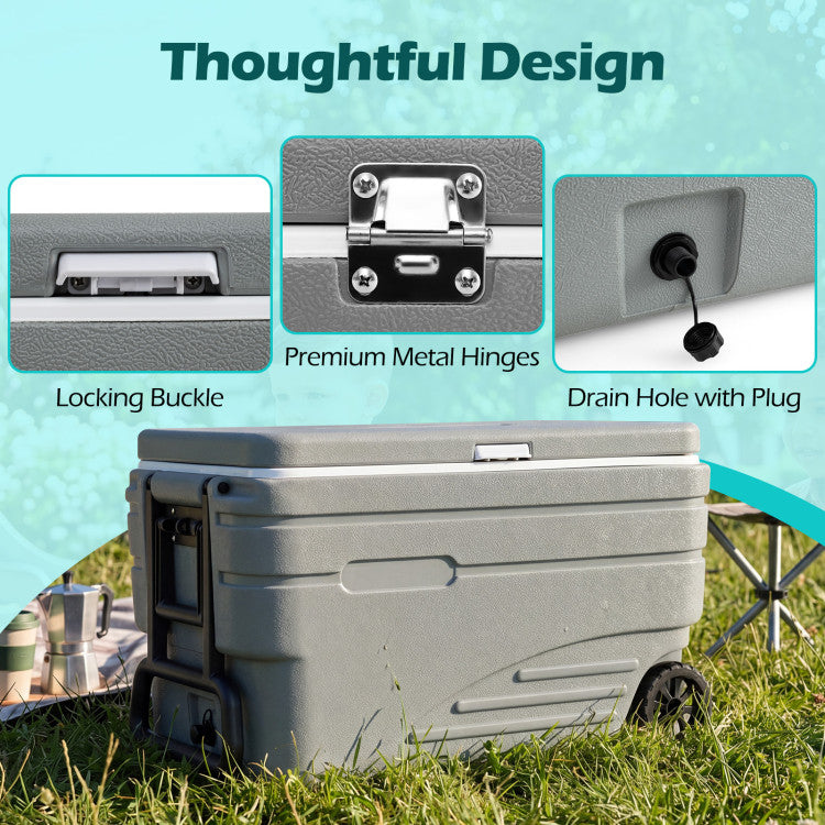 84 Quart Portable Wheeled Ice Cooler with Foldable Pull