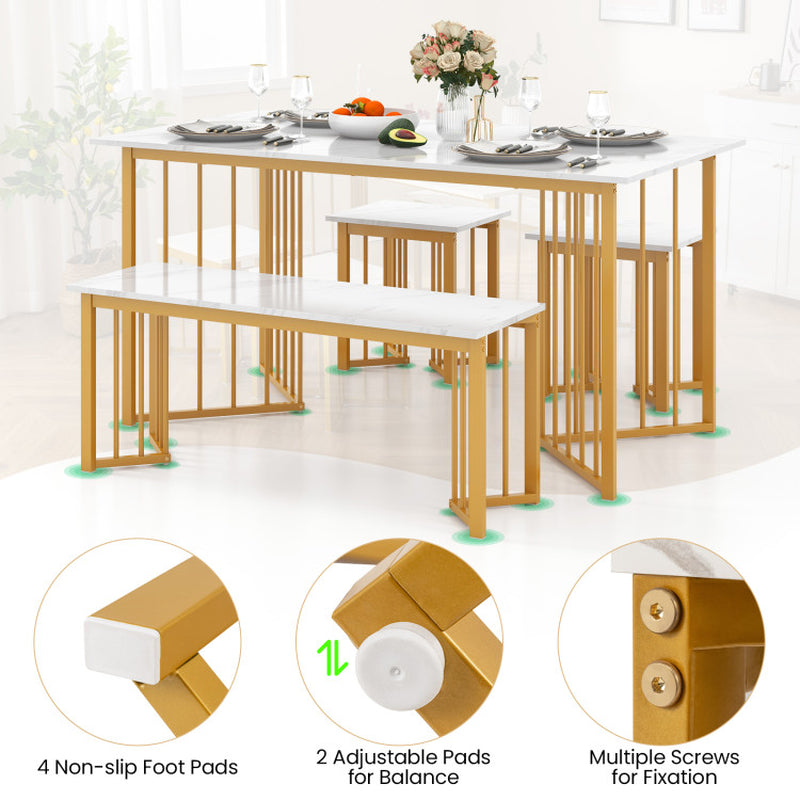 4 Piece Dining Table Set with Bench and 2 Stools