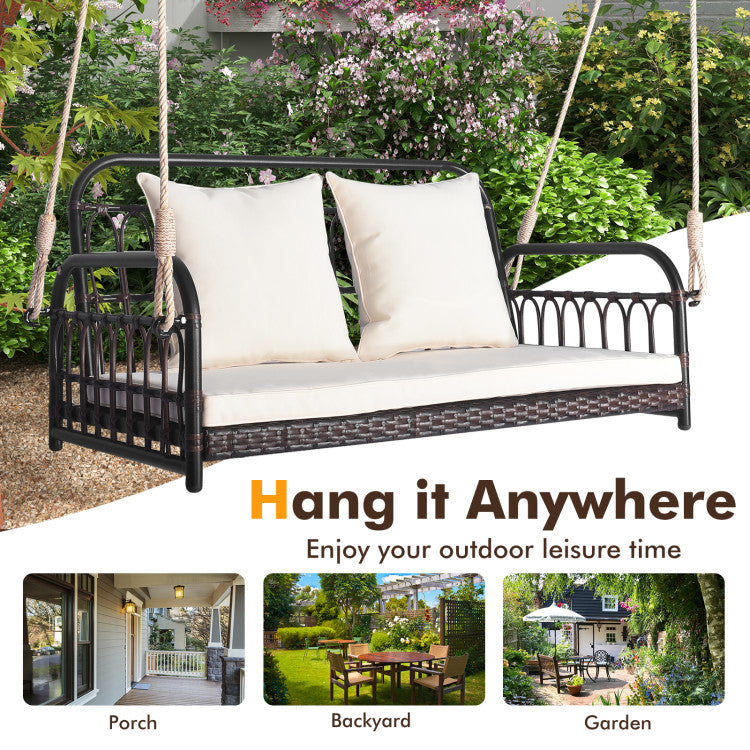 880LBS Wicker Hanging Porch Swing with Cushions