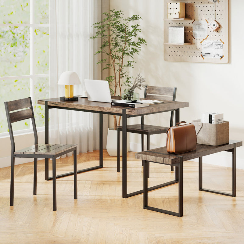 4-Piece Dining Table Set for 4 with 1 Bench and 2 Chairs
