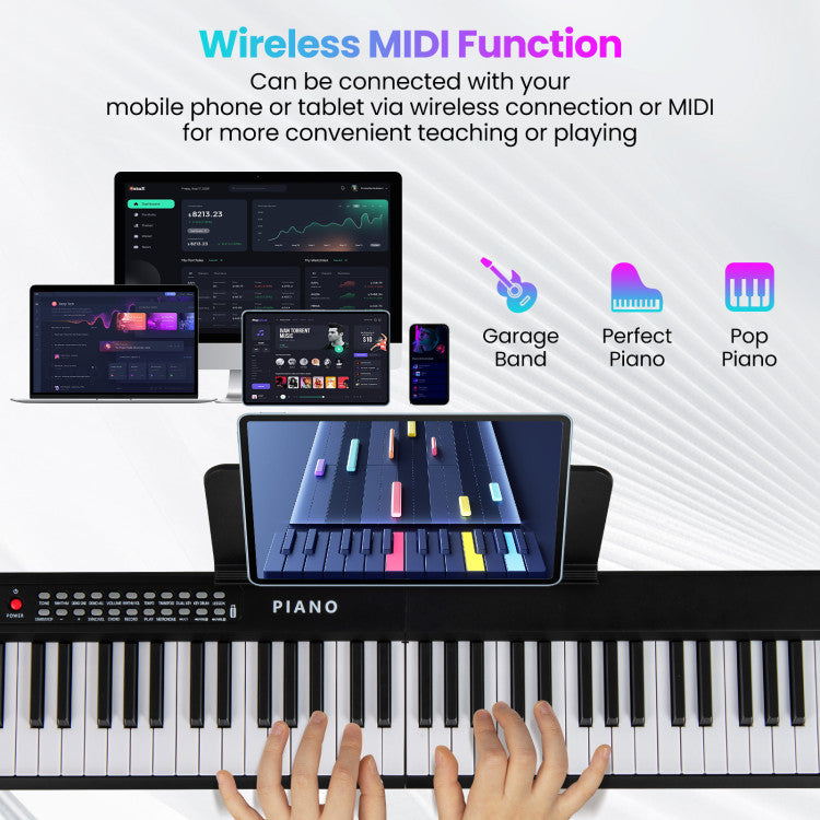 88 Key Foldable Electric Keyboard Piano with Wireless MIDI and Dual Speakers