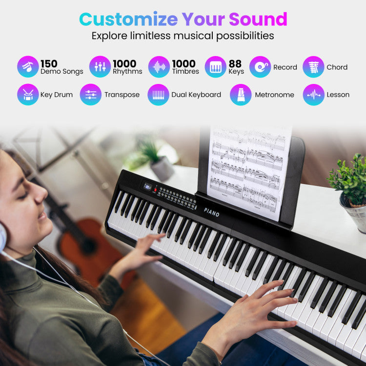 88 Key Foldable Electric Keyboard Piano with Wireless MIDI and Dual Speakers