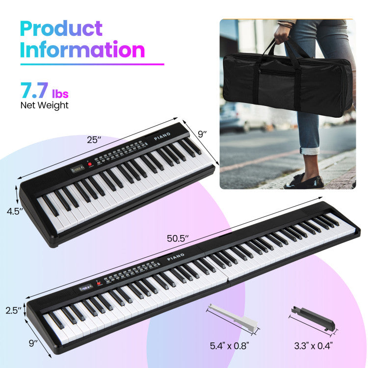 88 Key Foldable Electric Keyboard Piano with Wireless MIDI and Dual Speakers