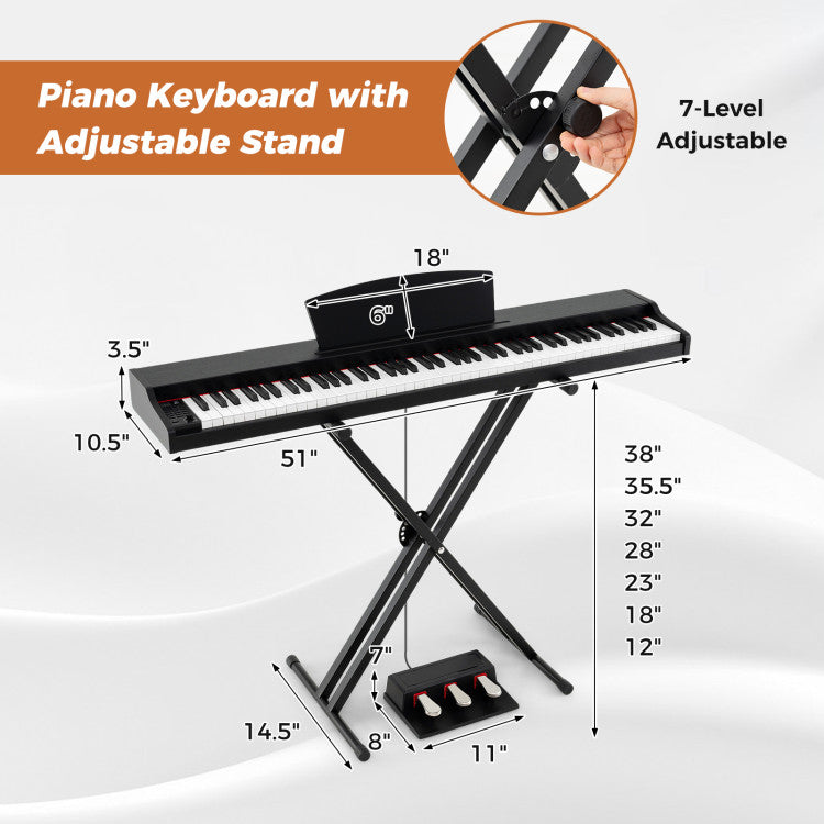 88-Key Keyboard Piano Set with Adjustable Stand