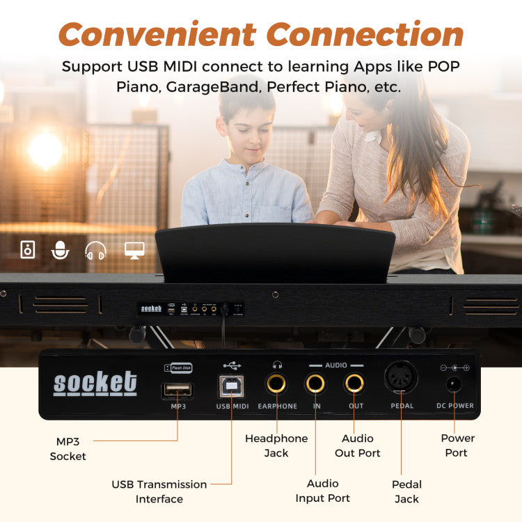 88-Key Keyboard Piano Set with Adjustable Stand