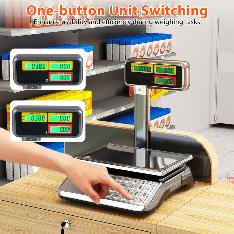 88lb Price Computing Scale with Pole Dual LCD Display Digital Commercial Food Scale