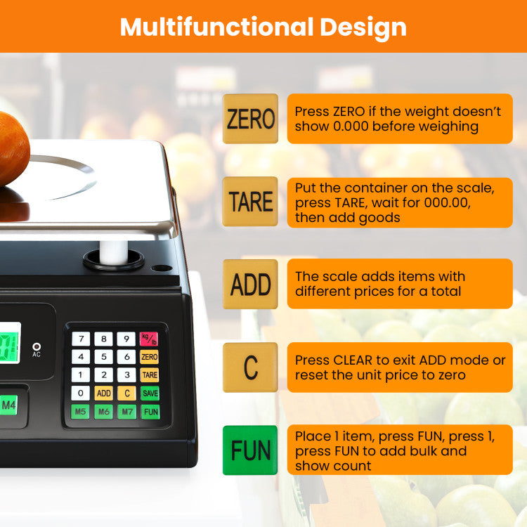 88lb Price Computing Scale Digital Commercial Food Scale with Counting Function