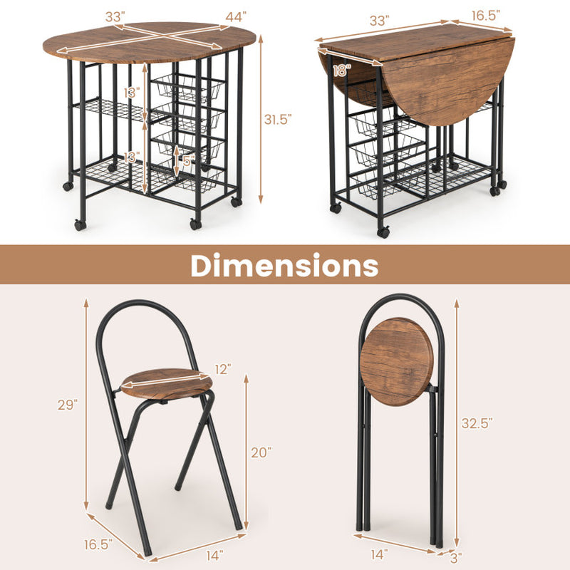 3 Pieces Folding Dining Table and Chair Set