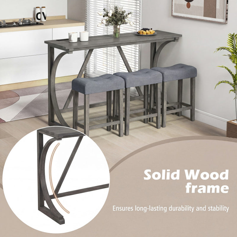 4-Piece Bar Table Set with Power Outlet and Upholstered Saddle Seat Stools