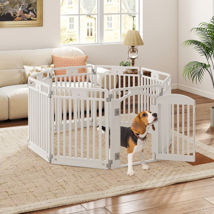 8-Panel Tall Plastic Dog Fence Indoor Outdoor Puppy Pen with Locking Door