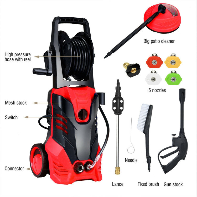 3000 PSI Electric High Pressure Washer with 5 Nozzles and Hose Reel
