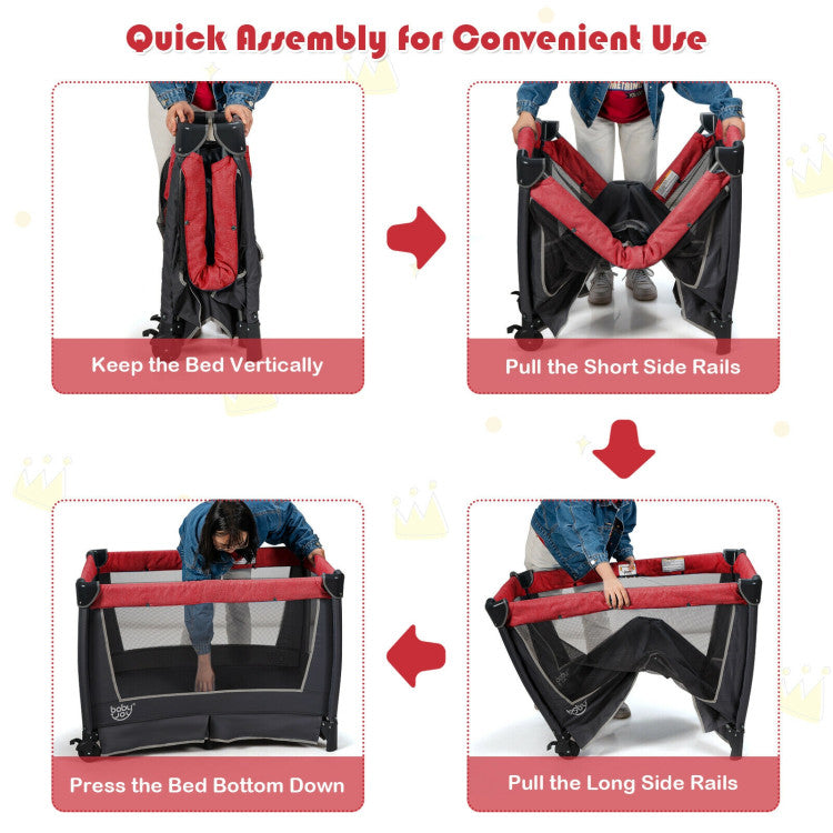 4-in-1 Convertible Portable Baby Play yard with Toys and Music Player