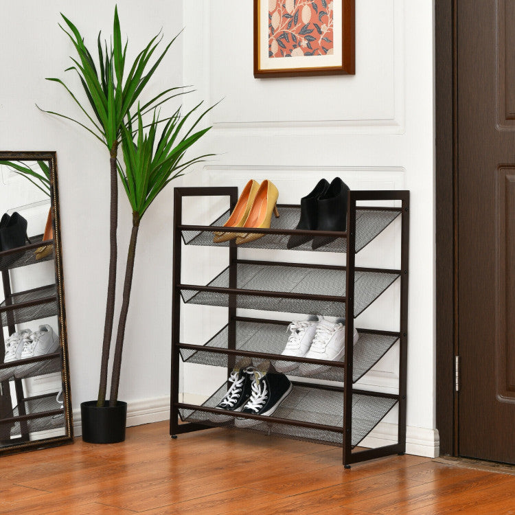 2/3/4 Tiers Flat and Slant Metal Shoe Rack for Entryway Hallway