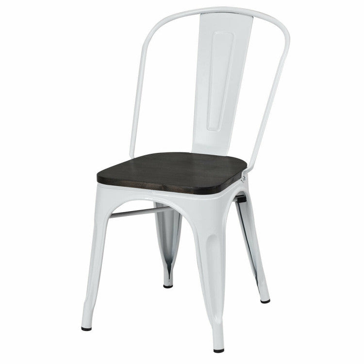 4 Pieces Tolix Style Metal Dining Chairs with Stackable Wood Seat